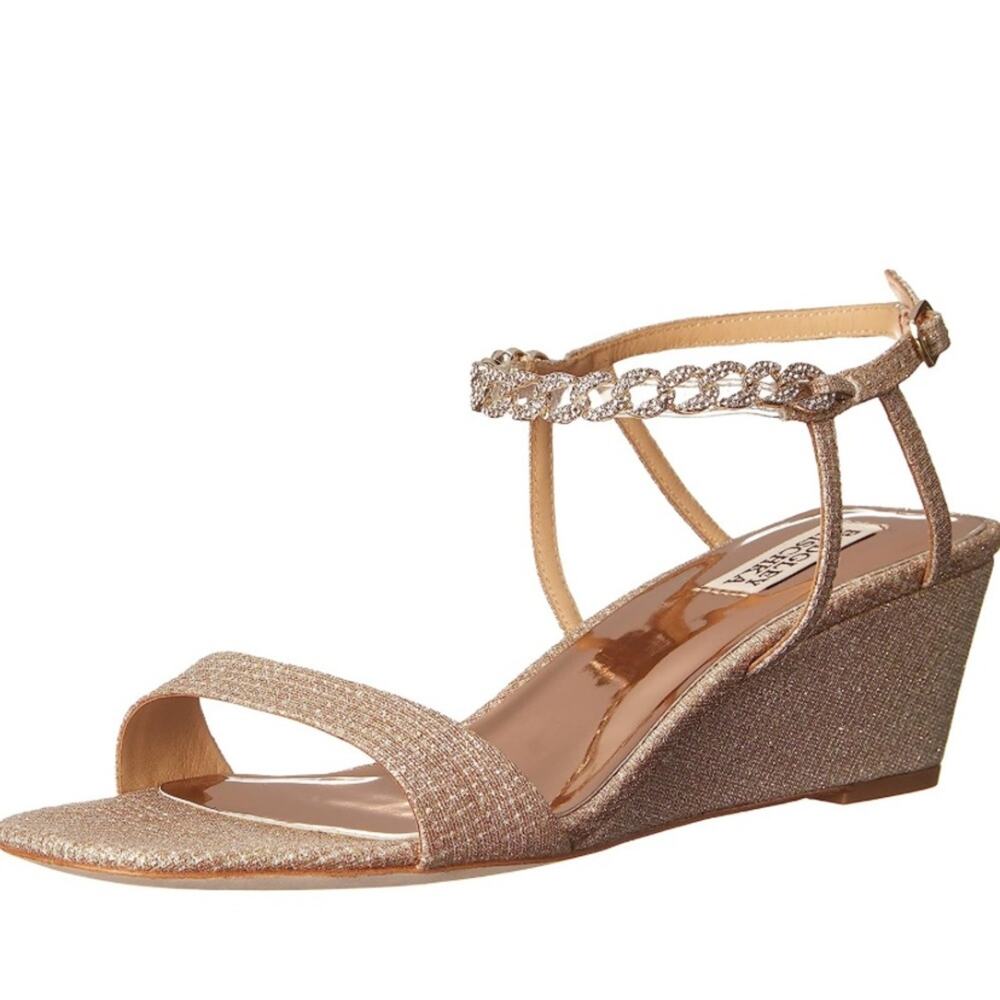 Badgley Mischka Soft Gold Wedge Sandals New $185